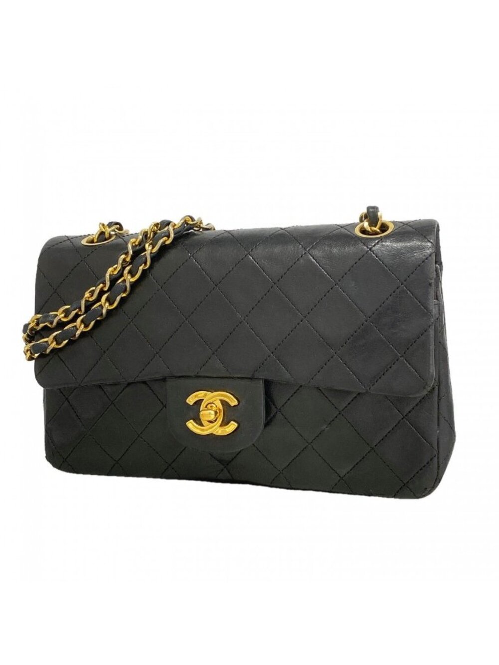 Chanel Shoulder Bag Quilted Lambskin Black Gold